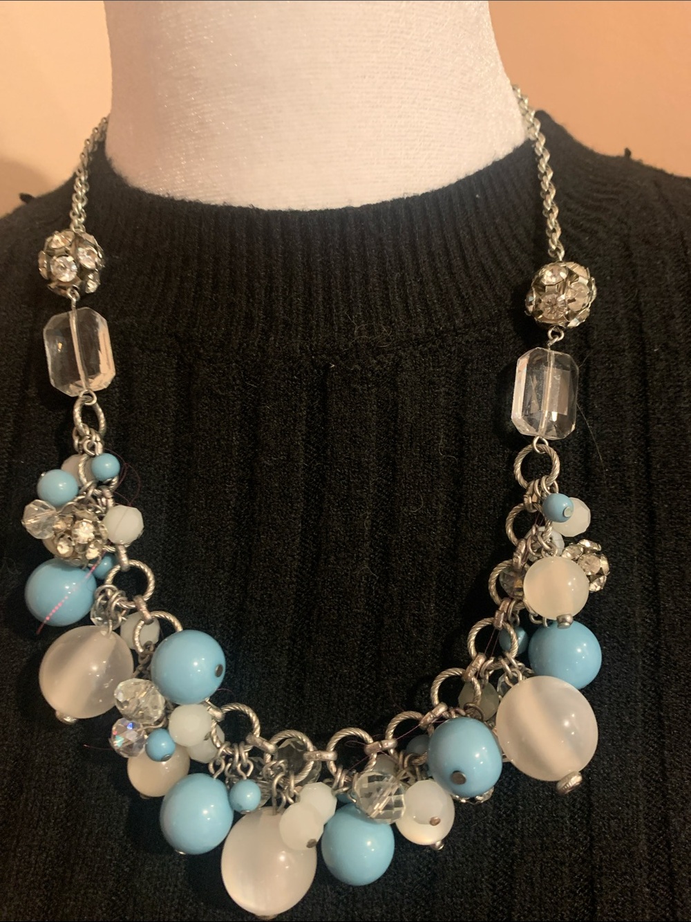 LOFT Blue and White Bead Cluster Necklace